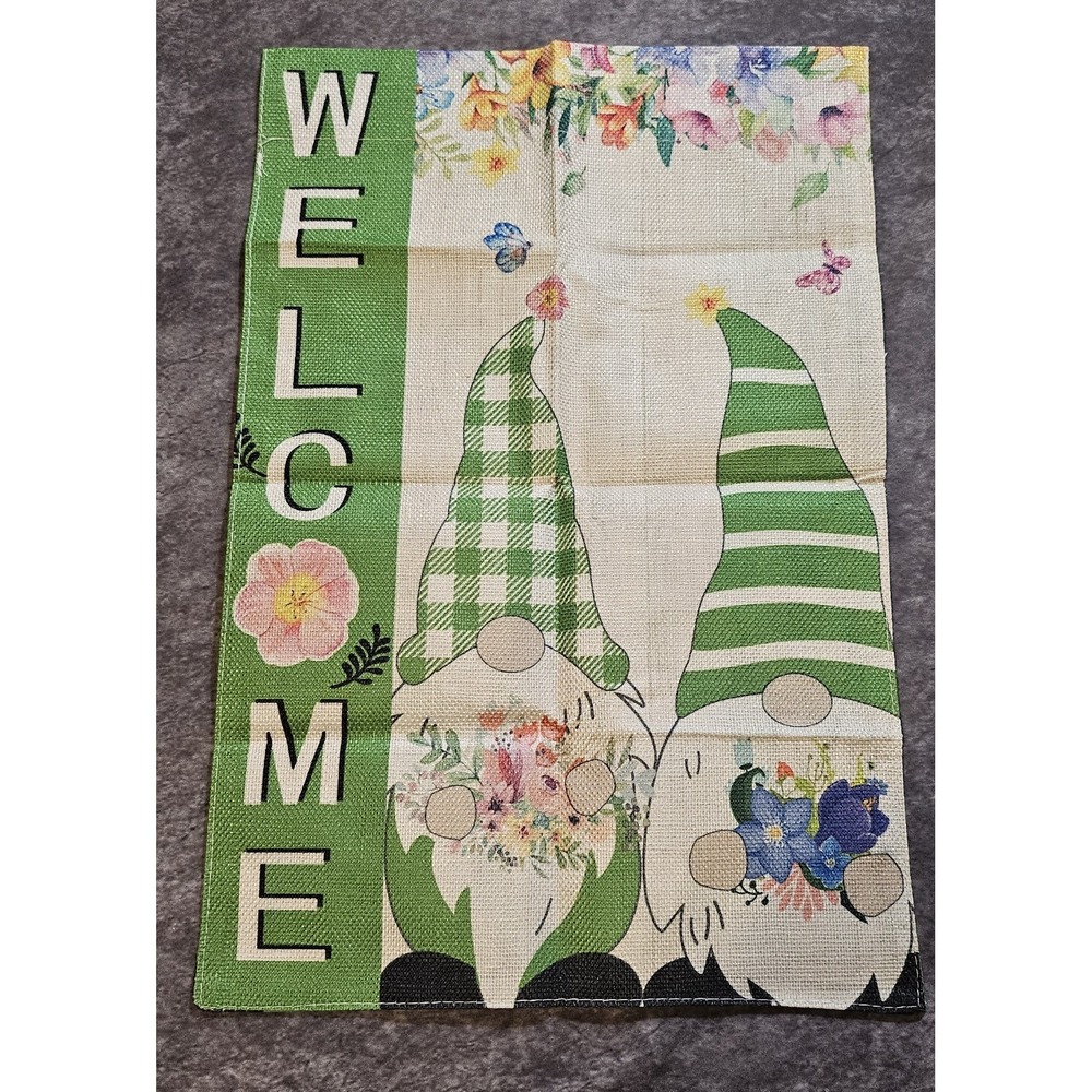 Welcome Gnome Spring Flag,Home,Outdoors,Decor, 19 x 13